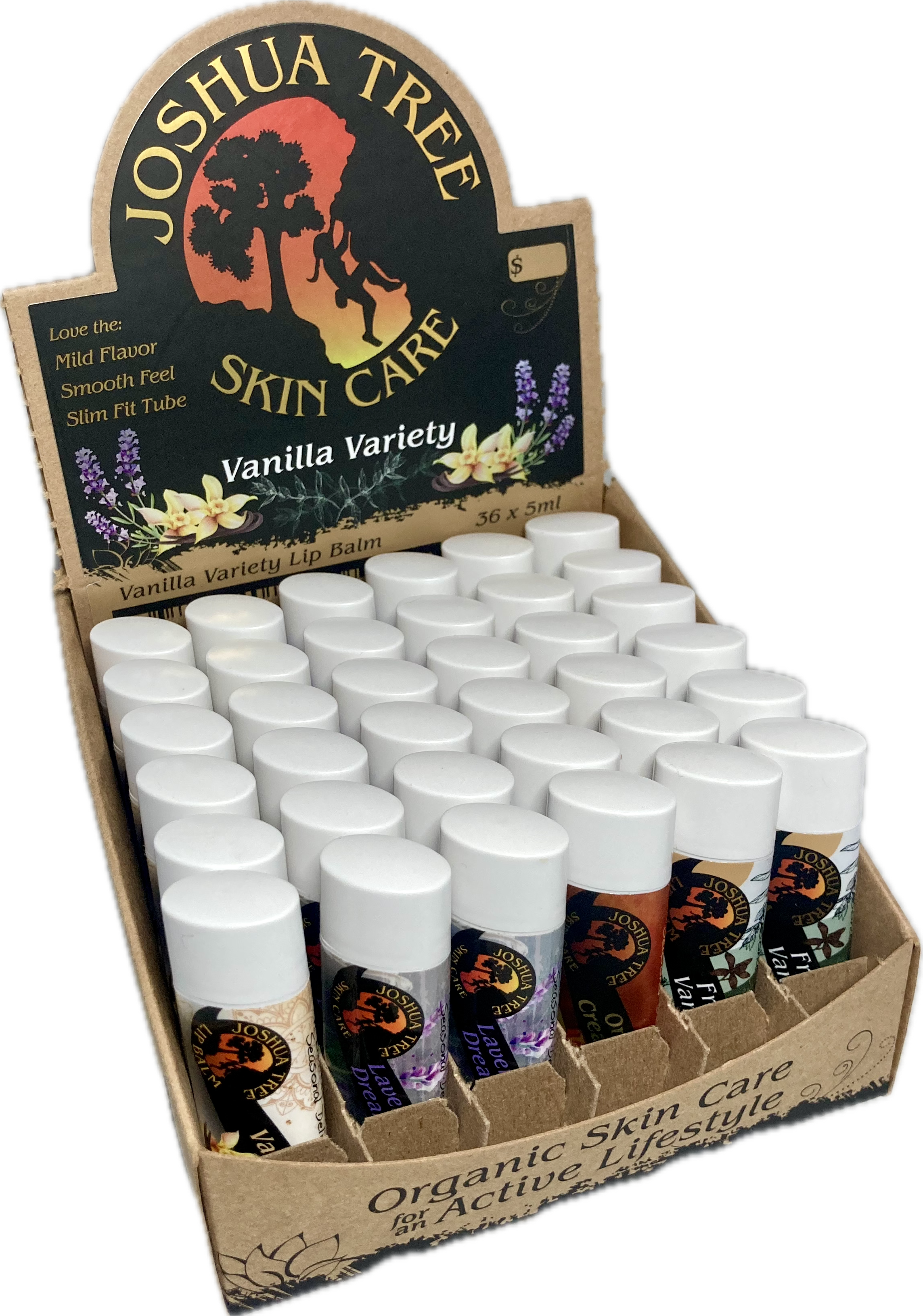 Variety Pack of Vanilla organic Lip balms with essential oils.